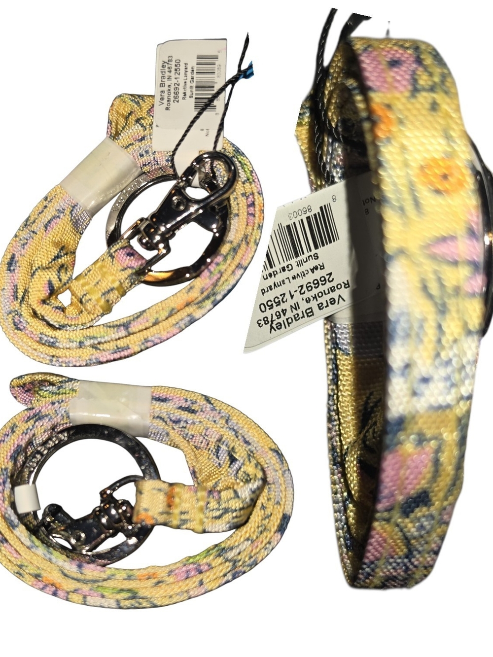 Vera Bradley Yellow Floral "Sunlit Garden" Lanyard with Metal Clasp NWT